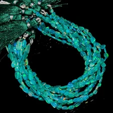 Green Ethiopian Opal Gemstone Uncut Smooth Beads 5X4 7X4 mm Strand 8.5" UGB-799