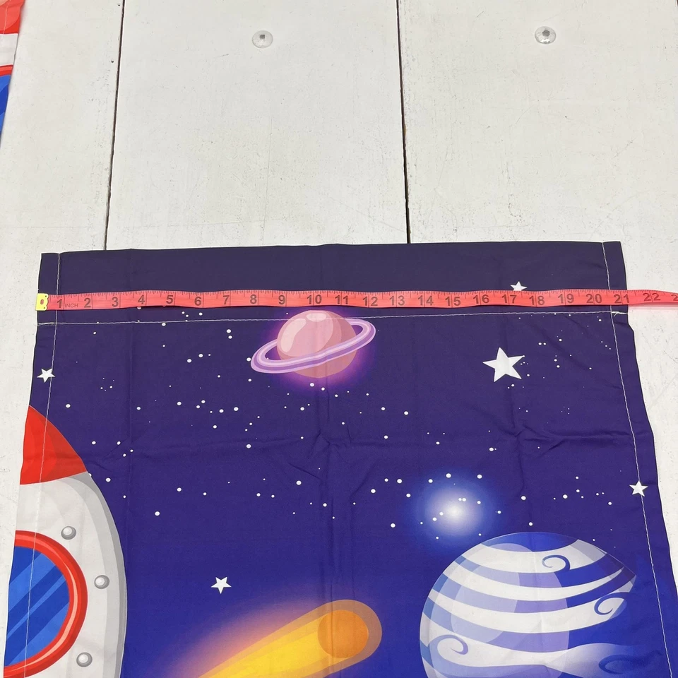 Cortina de ventana espacial de nave cohete panel individual para habitación de niños varilla de bolsillo planetas azul Foto 3 de 4