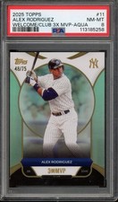 2025 Topps ALEX RODRIGUEZ #11 Welcome To The Club 3xMVP Aqua /75 Yankees PSA 8