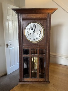 Vintage Wooden Wall Clock with Pendulum and Keys