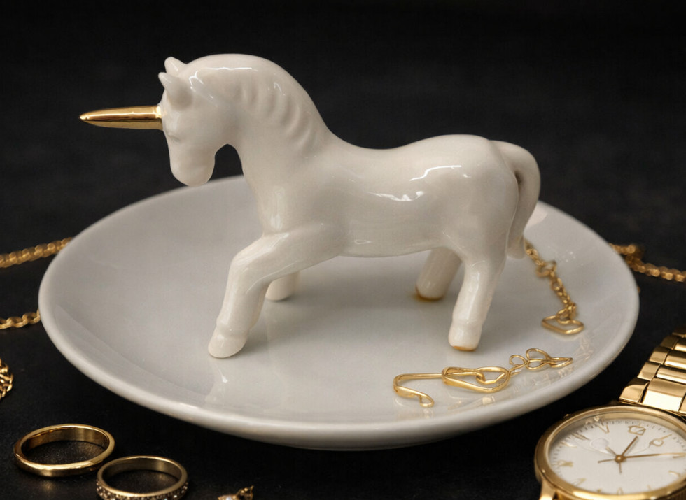 Sass & Belle White Unicorn Trinket Dish Porcelain Jewellery Ring Holder Bowl Fun