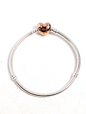 Authentic Pandora Bracelet, Rose Heart Clasp, #580719, Silver
