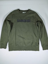 Napapijri Geographic Men's Green Crew Neck Sweatshirt XL Logo Graphic Print Cotton