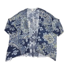 Chico's Women's Linen Blend Open-Front Cardigan Paisley Pattern 3/4 Sleeves Sz 2