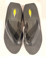 Volatile Women's Leather Upper Thong Wedge Slip-On Sandals Black Size 8