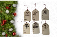 Christmas Wood Gift Tags set of 6 Hanging Ornaments Christmas Decor Gift Tags