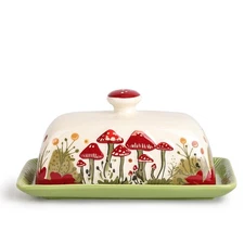 Mushroom Butter Dish With Lid – Cute Cottagecore Ceramic Storage Container, V...