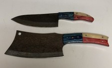Chef Set 2 Pcs  Handmade Damascus Steel  Hard Wood Texas Flag Handle