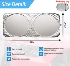 Foldable Windshield Sun Shade - UV Blocking,Foldable Dual-Panel 59.06 x 27.56 in