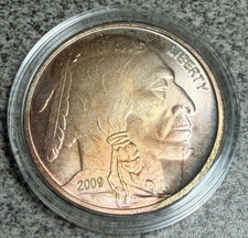 2009 1 TROY OZ .999 FINE SILVER INDIAN HEAD BUFFALO ROUND TONED SILVER BULLION
