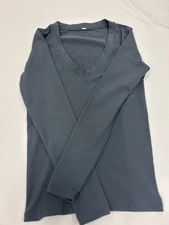 Blue/Grey Stretchy Solid Striped Longsleve V-Neck