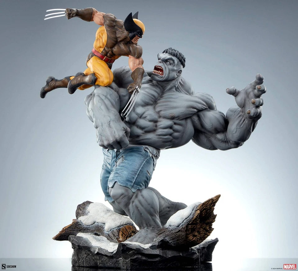 SIDESHOW Marvel X-Men Comics Grey Hulk vs Wolverine Maquette Statue Figure NEW - Image 3 of 4