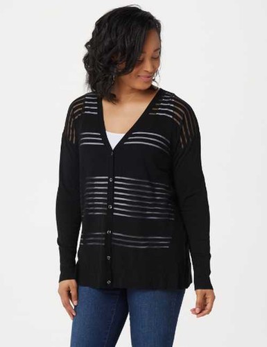 H Halston Black Transparent Striped 