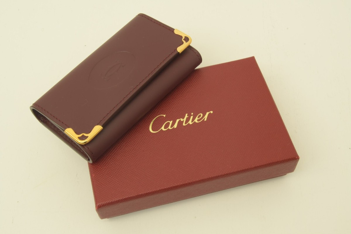 Authentic Cartier Burgundy Leather Key Ring Wallet Logo GP Vintage