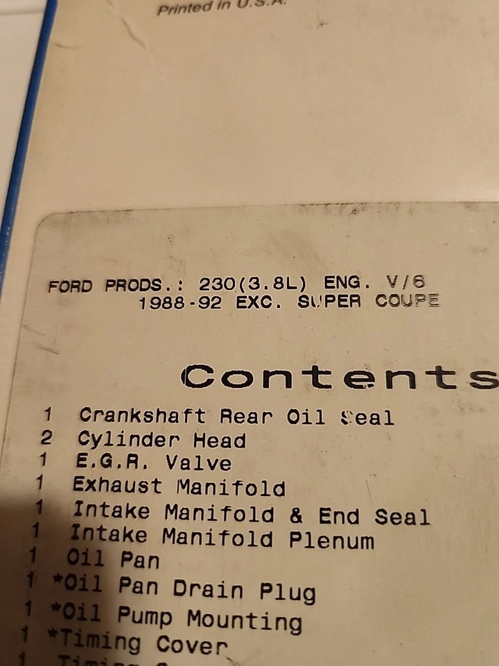 VICTOR REINZ FULL SET GASKETS FOR FORD 1988-1992 V6 3.8L MUSTANG COUGAR T-BIRD - Image 3 of 4