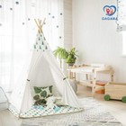 Kids' Teepee Tent with Mat & Carry Bag, 100% Cotton, White, Indoor Use