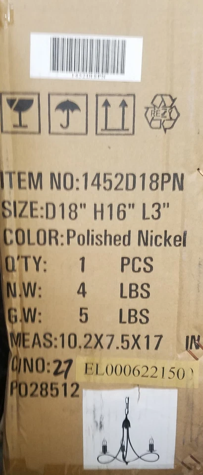 Elegant Lighting Lyndon 1452D18PN 3-Light Polished Nickel Pendant Lamp - Image 3 of 3