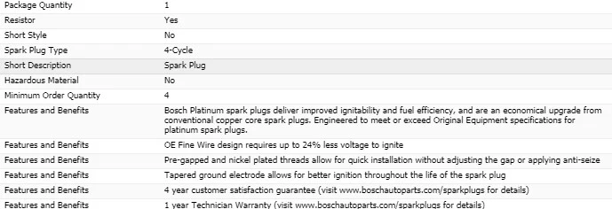 8 Spark Plugs Bosch Platinum For 1989-1991 CHEVROLET V2500 SUBURBAN V8-5.7L - Изображение 4 из 4