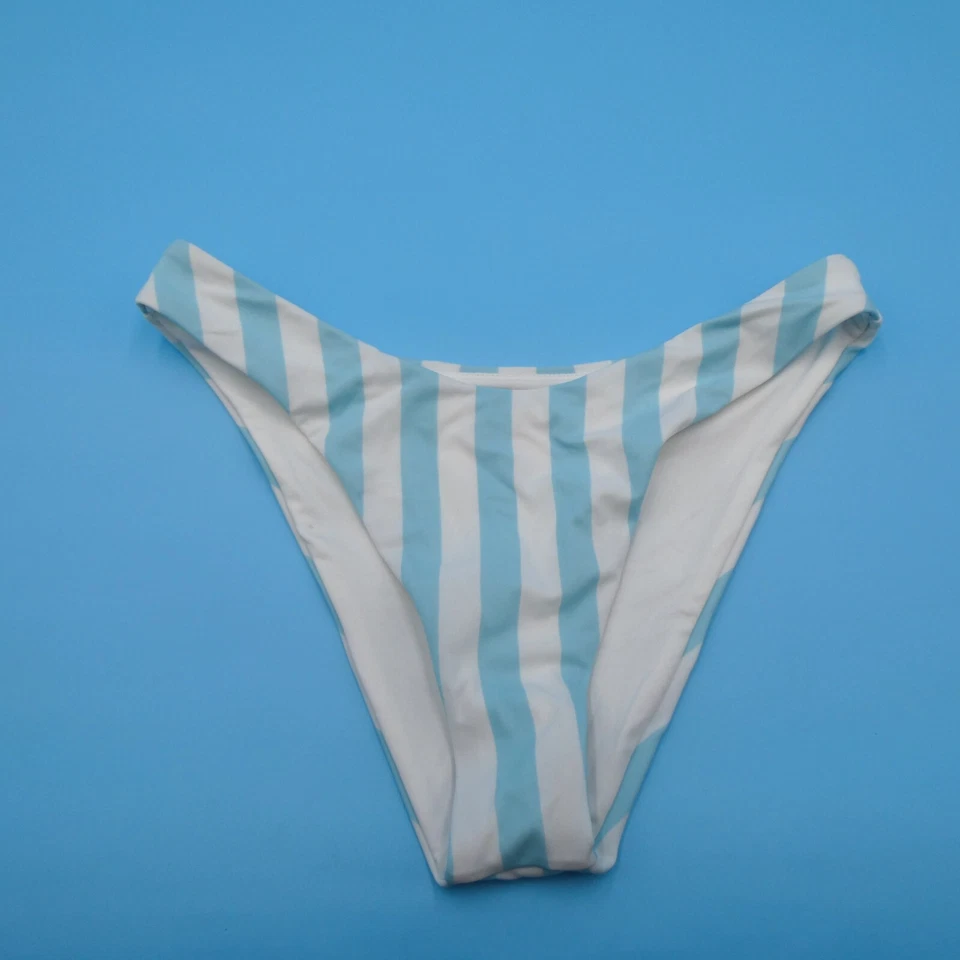 Parte inferior de bikini a rayas brasileñas corte profundo azul blanco mediano Victorias Secret Foto 2 de 4