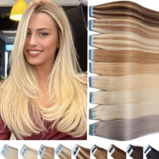 Tape in Hair Extensions Skin Wefts Thick Real Remy Human Hair Invisible Adhesive