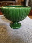 Ceramic Haeger Pedestal Planter, Ribbed Sides, Deep Green, 5"Tall