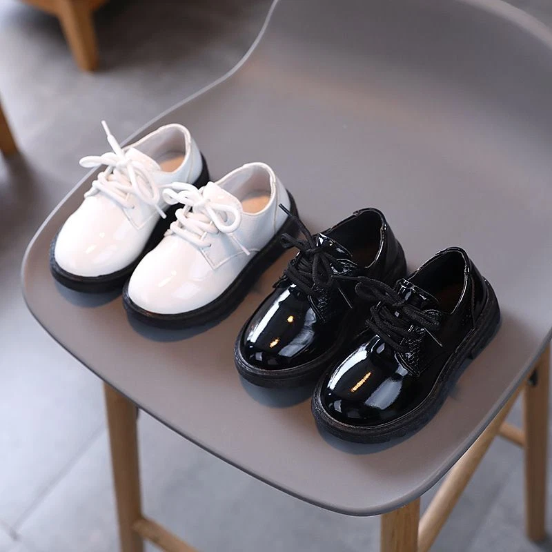 BOYS BLACK SMART DRESS PROM SHOES KIDS WEDDING FORMAL BACK TO