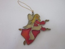 Stained Glass Angel w/ Red Dress Christmas Ornament Suncatcher