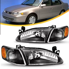 Headlight+Corner Signal Light Black Set Left+Right For 1998-2000 Toyota Corolla