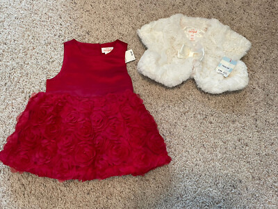 NWT bay girl size 6/9 month red dress with fur jacket