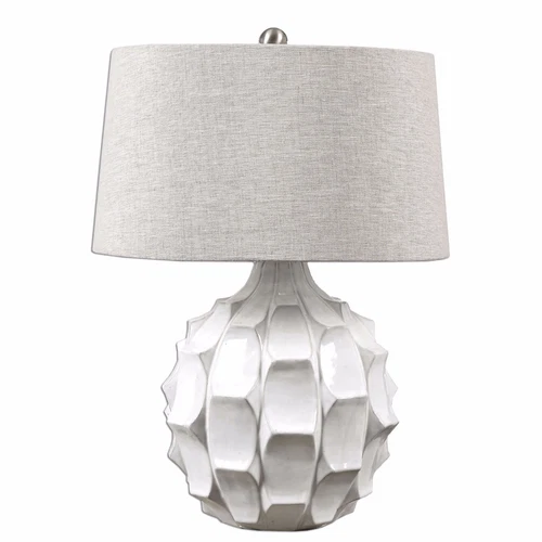 GUERINA URBAN MODERN 27" SCALLOPED GLOSS WHITE CERAMIC TABLE LAMP 27052 - Picture 3 of 6