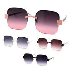 Womens Rimless Rectangular Mod Designer Sunglasses