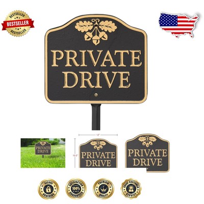 Durable Portrait Orientation Aluminum Private Drive Sign, Elegant Acorn Design