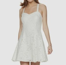 Trixxi Junior Womens S White Sleeveless Lace Lined Fit Flare Skater Dress NWT