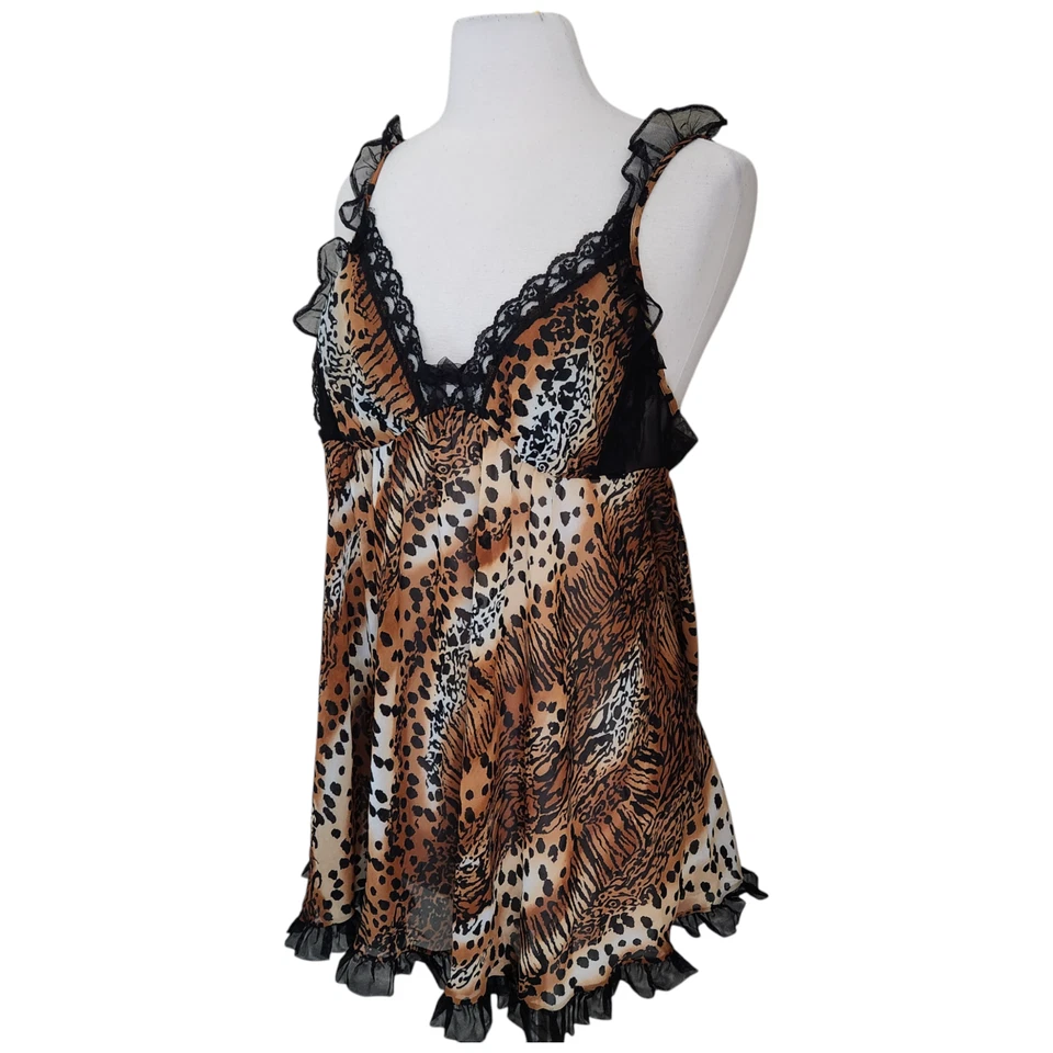 Y2K Betsey Johnson Intimates Baby Doll Night Gown Large Animal Ruffle Sheer - Image 3 of 4