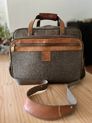 hartmann vintage tweed leather carry on luggage (See Pics For