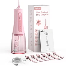SEJOY Water Flosser Cordless Oral Irrigator Dental Teeth Cleaner Picks 6 Jet Tip