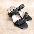 Worthington Womens Size 8.5 Black Open Toe Double Strap Braided Block Heels
