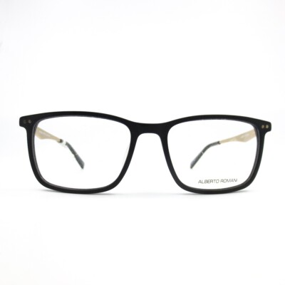 Alberto Romani AR9002 MT BK Eyeglasses Frames Black Gold Square 55-18-145
