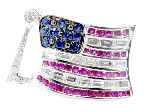 Amazing American Flag Design Blue Sapphire, Pink Ruby & White CZ Men's Cufflinks - Picture 4 of 5