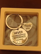 Thank you Keychain Nurse Teacher Silver Charm Keychain Engraved T1