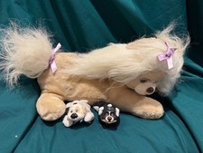 Hasbro Puppy Surprise Stuffed Animal Dog with Puppies, Beige White Black, 1991
