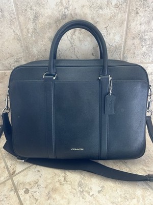 COACH F59057 Perry Slim Briefcase Laptop Bag Black Crossgrain Leather