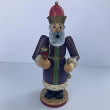 Old World Christmas Merck Family Wooden Smoker King Man Purple Incense Burner
