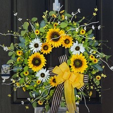 Sunflower Wreaths for Front Door, Artificial Spring Summer Wreath with Burlap...