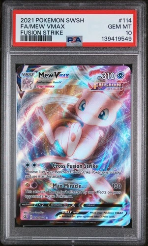 2021 POKEMON SWORD & SHIELD FUSION STRIKE #114 FULL ART/MEW VMAX PSA 10