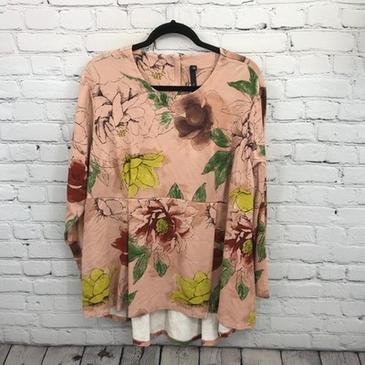 Melissa Mccarthy Top Womens 2X Pink Floral Zipper Back Long Sleeve Blouse