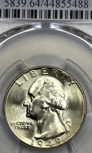 1949 P  Washington Silver Quarter, PCGS MS64, Philadelphia  Mint￼