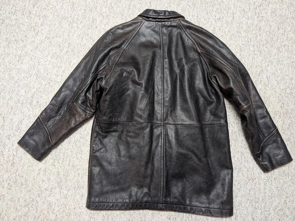 1990s vintage PATINA semi-distressed PEACOAT leather jacket L brown MAD MAX usn - Image 2 of 4