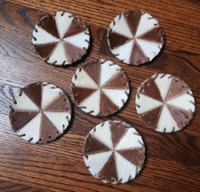 NEW 6 Cowhide Leather Coasters 4   Handcrafted Rustic Pinwheel Design Brazil