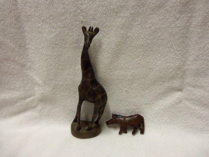 Teak Wood Hand Carved Animals--Giraffe--Rhino--Display Nice 